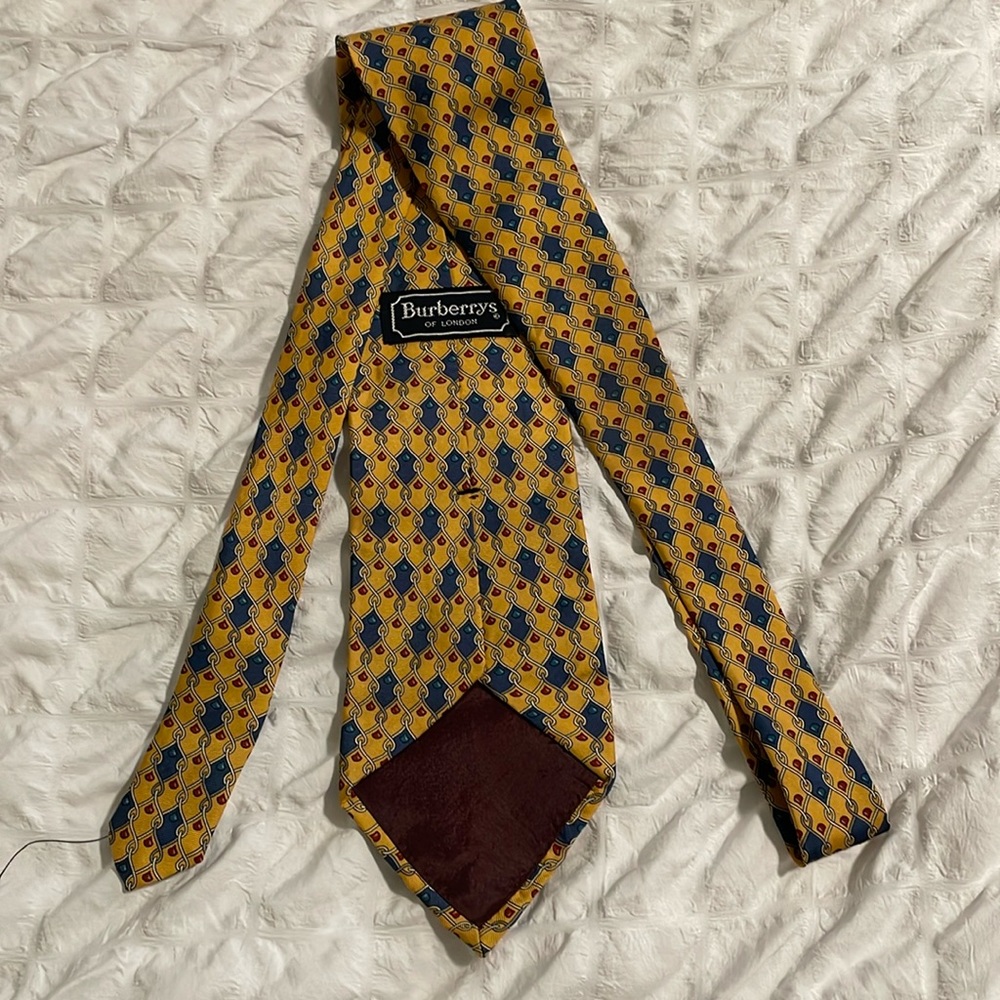 Gold and blue with red and white Burberry tie